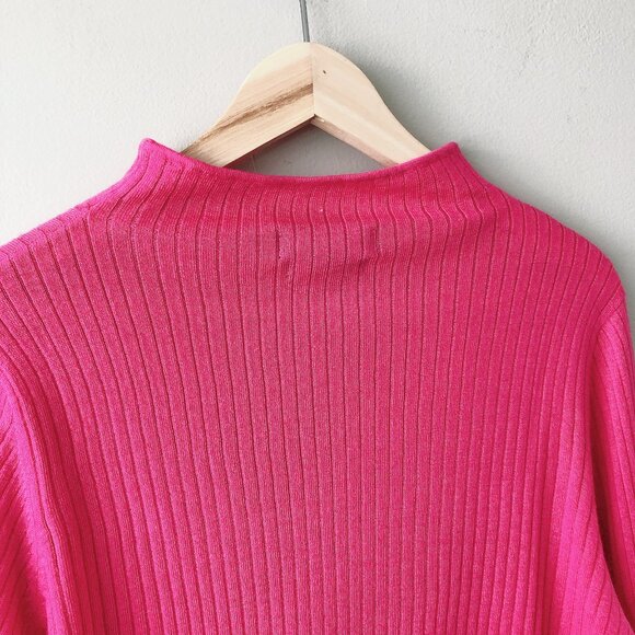 Tahari 100% Extra Fine Merino Wool ribbed mock neck sweater XL pink shirt - Picture 12 of 13